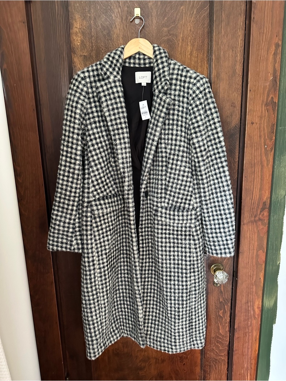 NWT LOFT Black and White Houndstooth Long Coat